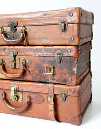 antique leather luggage set of 3