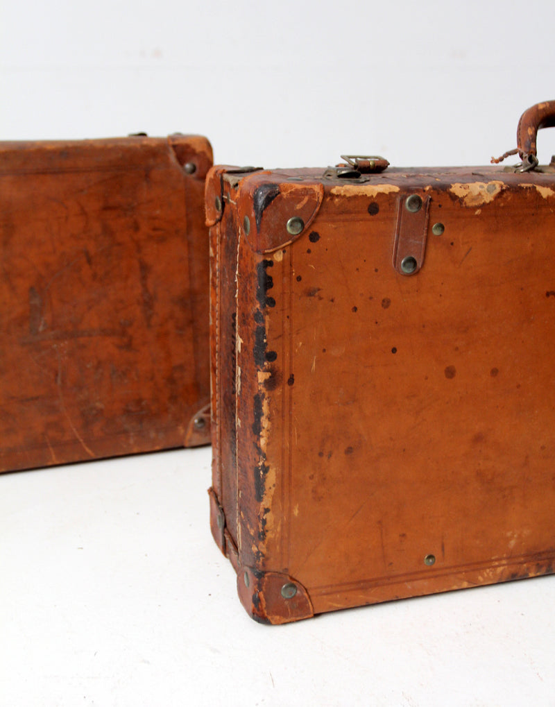 antique leather luggage set of 3