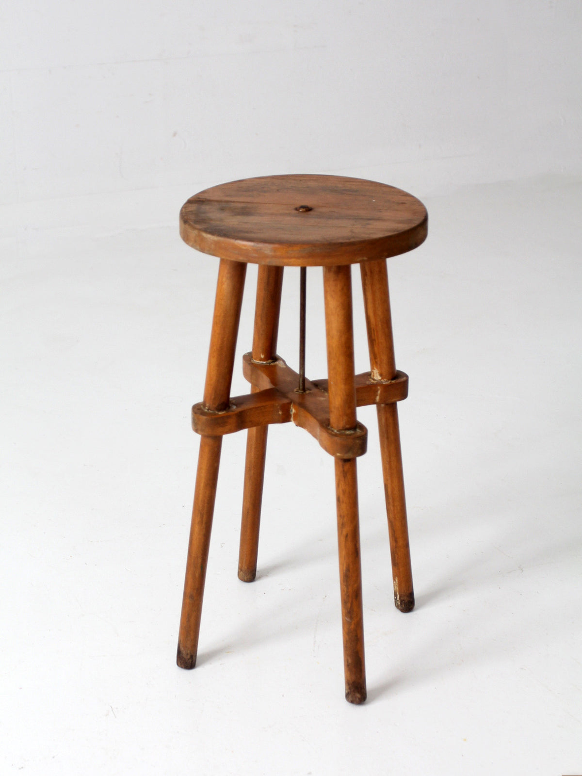 antique round wood stool | side table