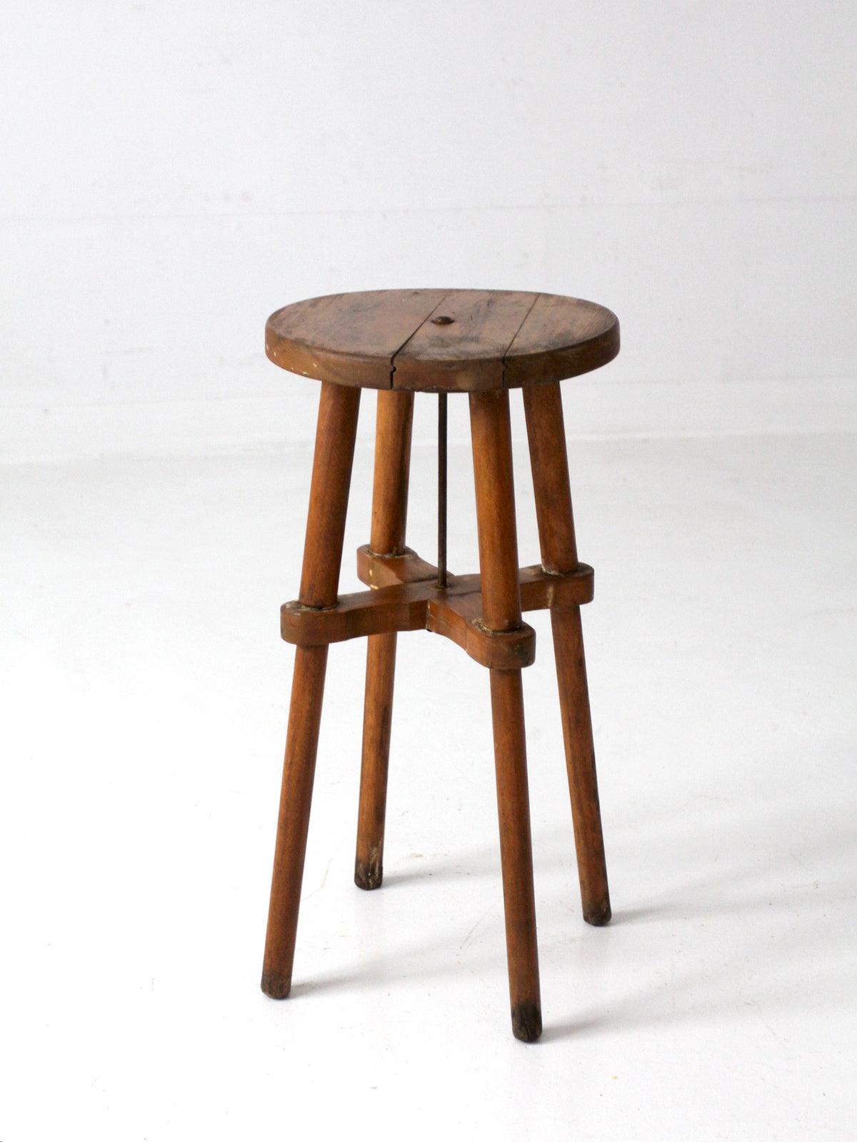 antique round wood stool | side table