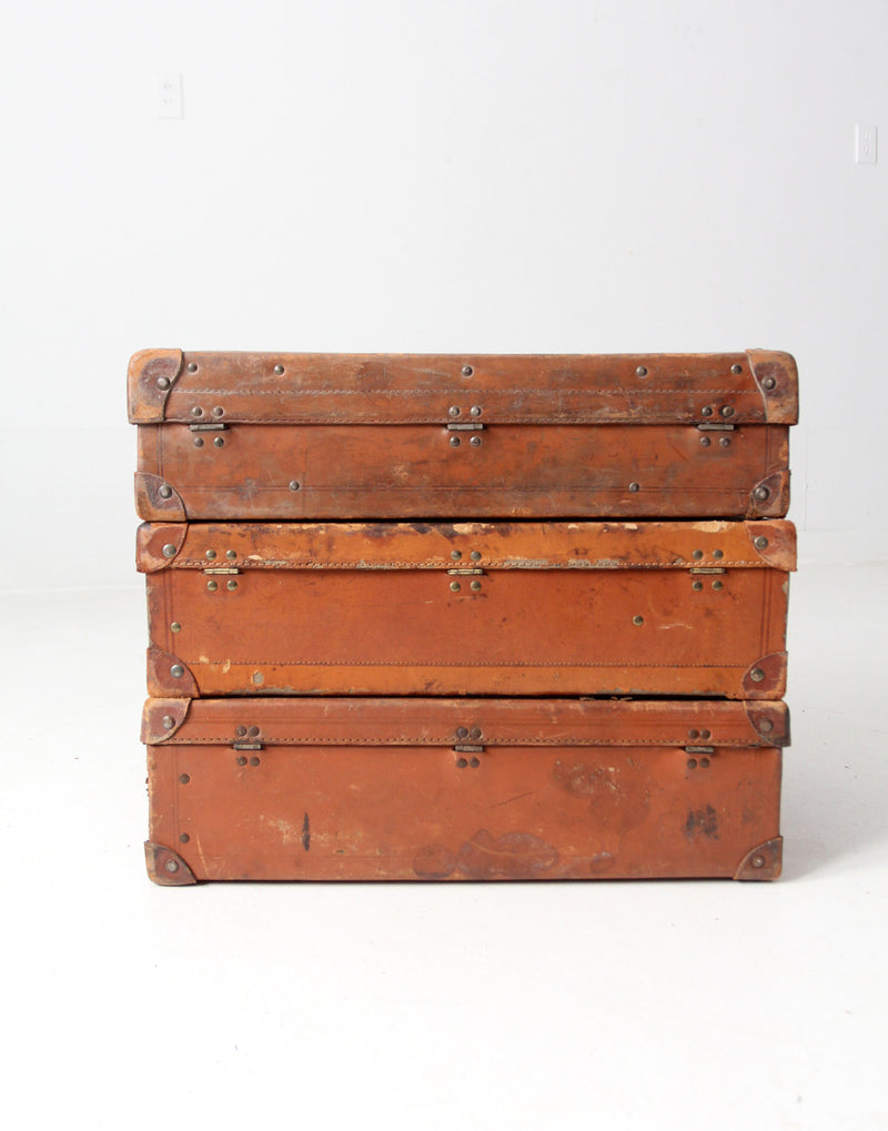 antique leather luggage set of 3