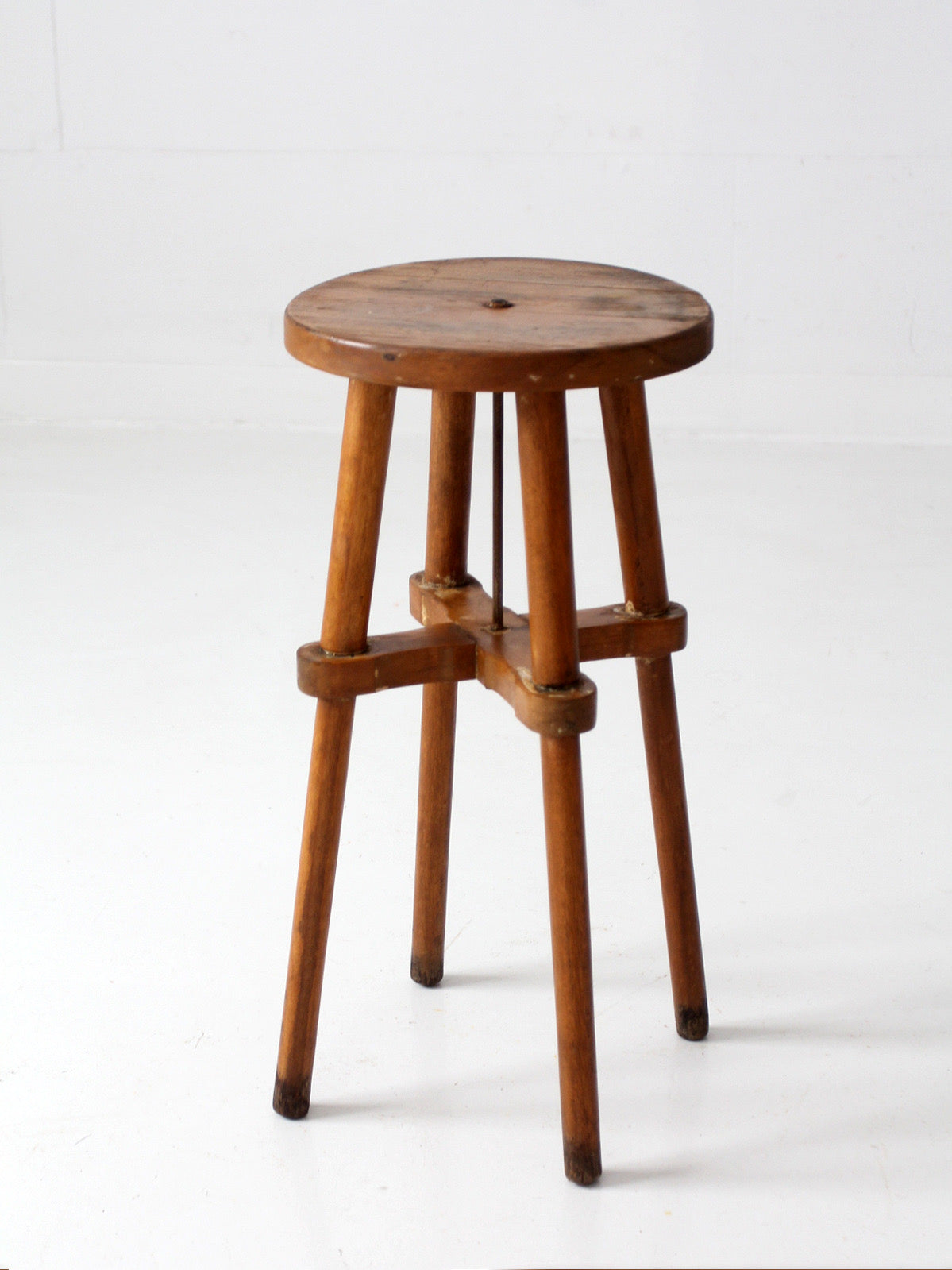 antique round wood stool | side table