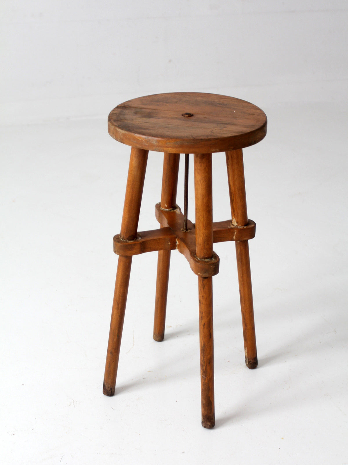 antique round wood stool | side table