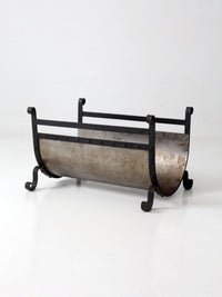 vintage iron and steel fireplace log holder