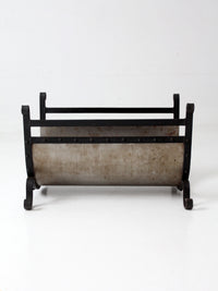 vintage iron and steel fireplace log holder