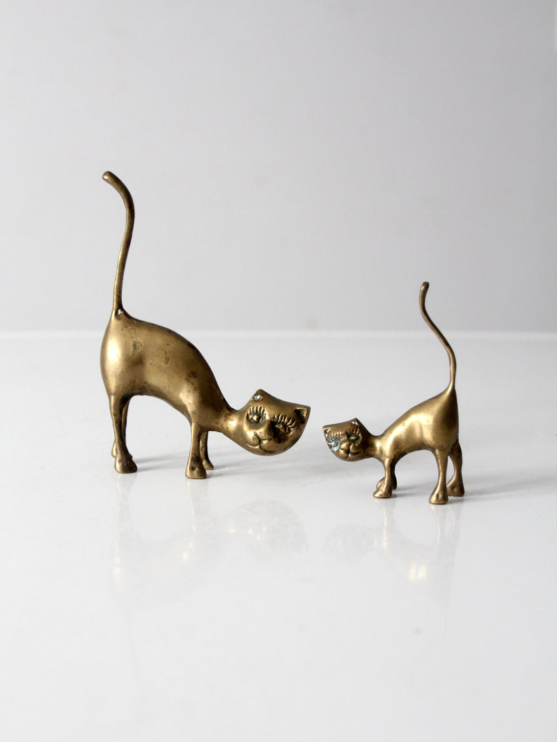 mid century brass cats pair