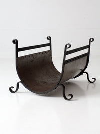 vintage iron and steel fireplace log holder