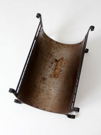 vintage iron and steel fireplace log holder