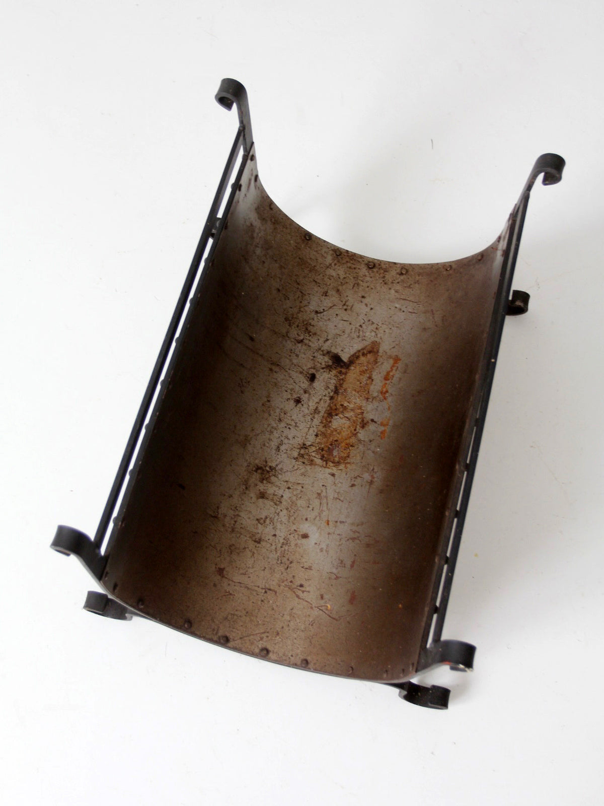 vintage iron and steel fireplace log holder