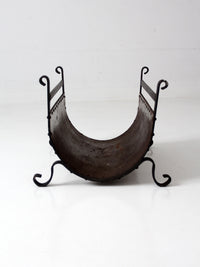 vintage iron and steel fireplace log holder