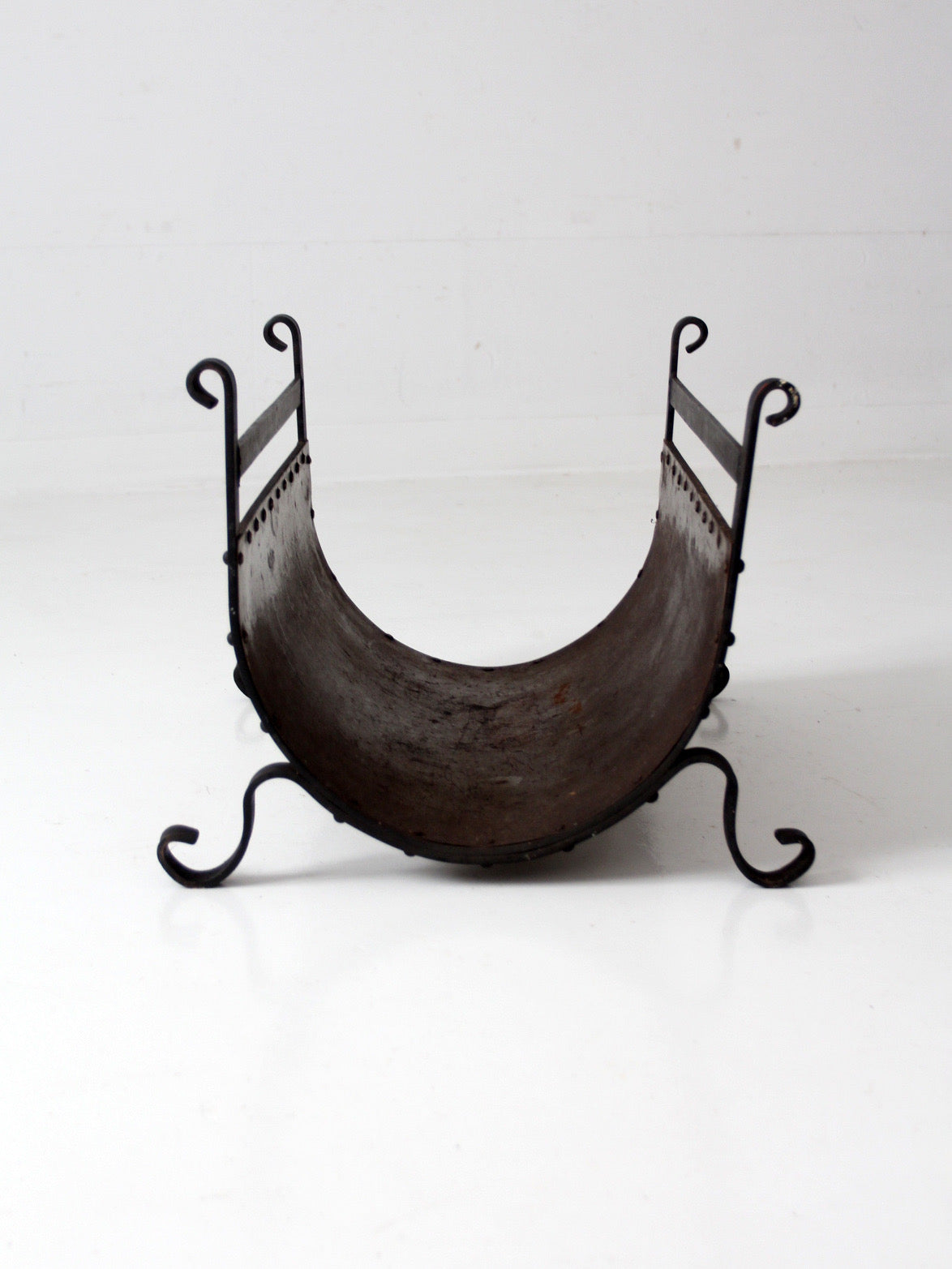 vintage iron and steel fireplace log holder