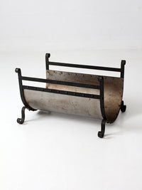 vintage iron and steel fireplace log holder