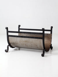 vintage iron and steel fireplace log holder