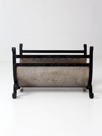 vintage iron and steel fireplace log holder