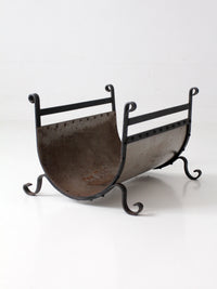 vintage iron and steel fireplace log holder
