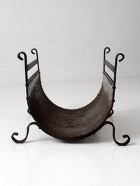 vintage iron and steel fireplace log holder