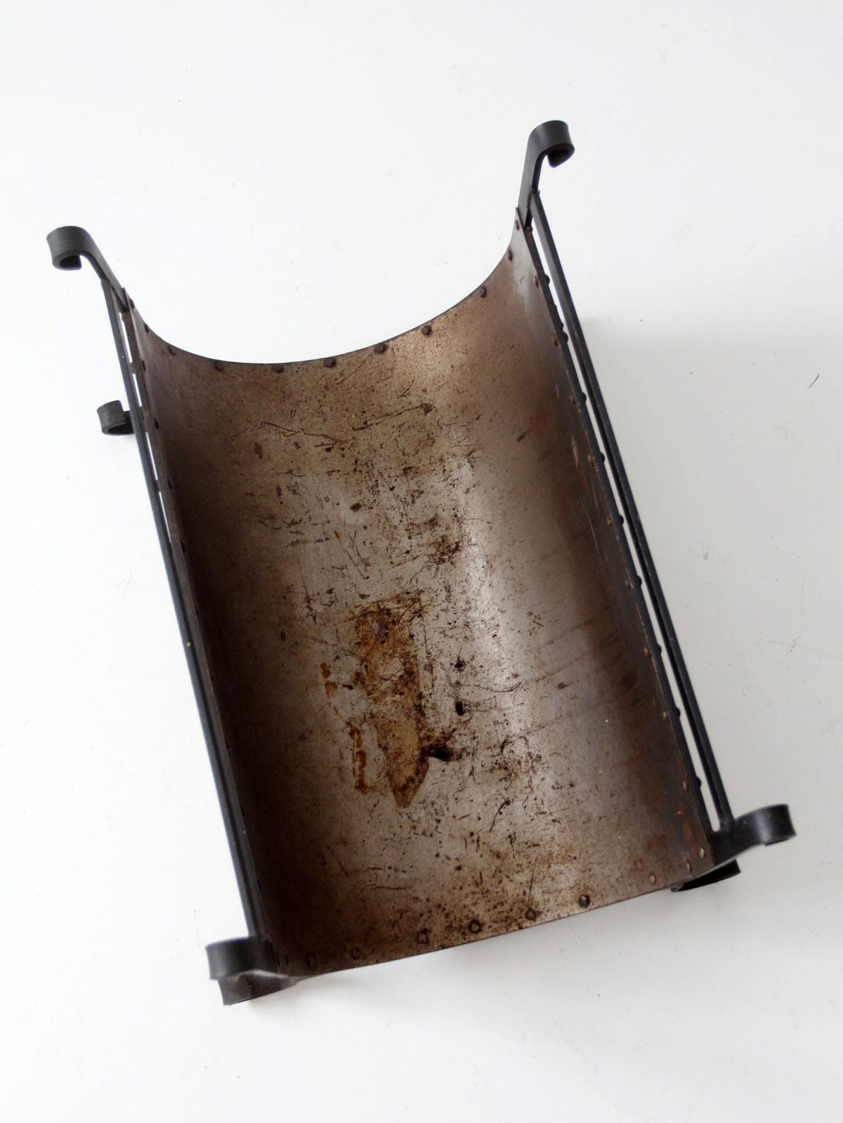 vintage iron and steel fireplace log holder