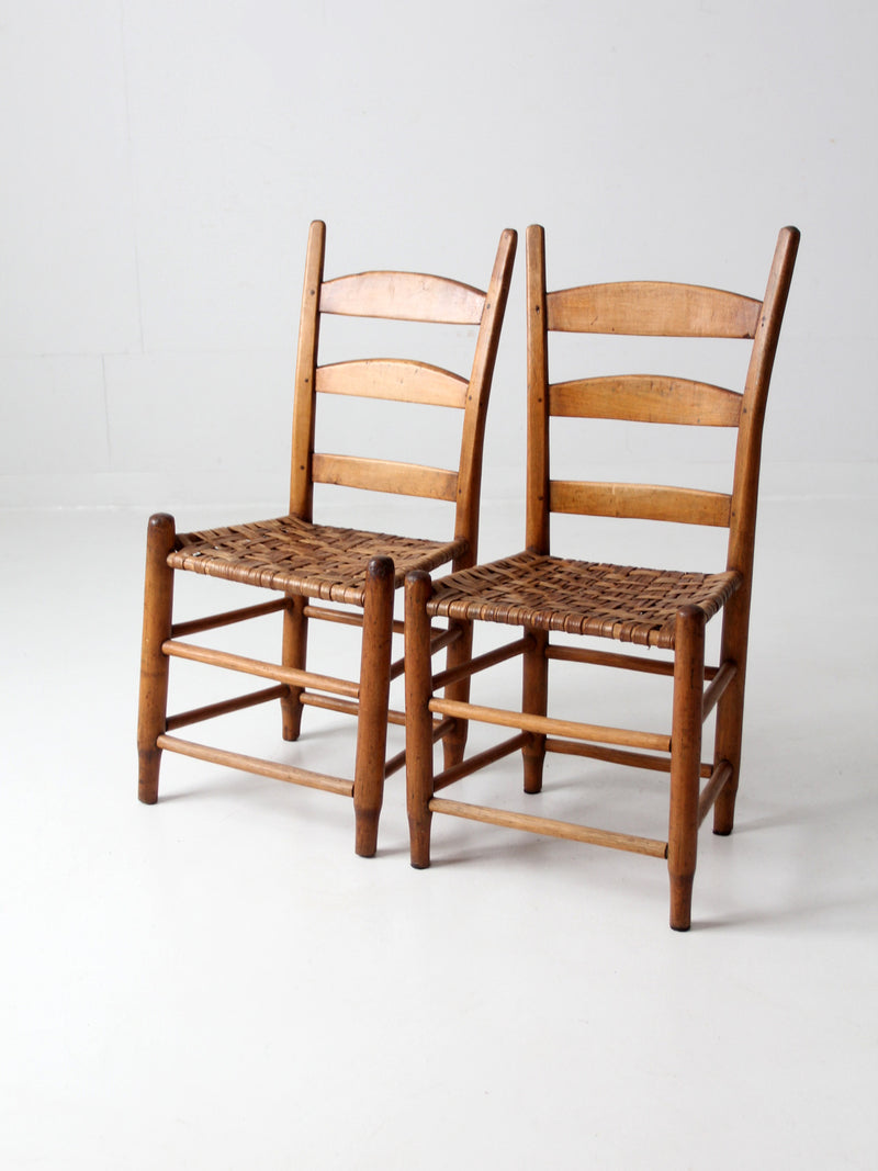 antique splint weave seat chairs pair