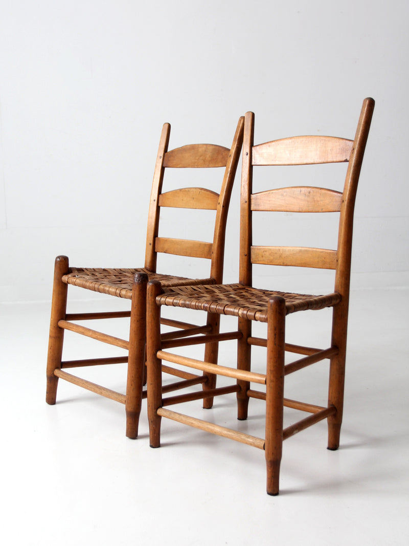 antique splint weave seat chairs pair