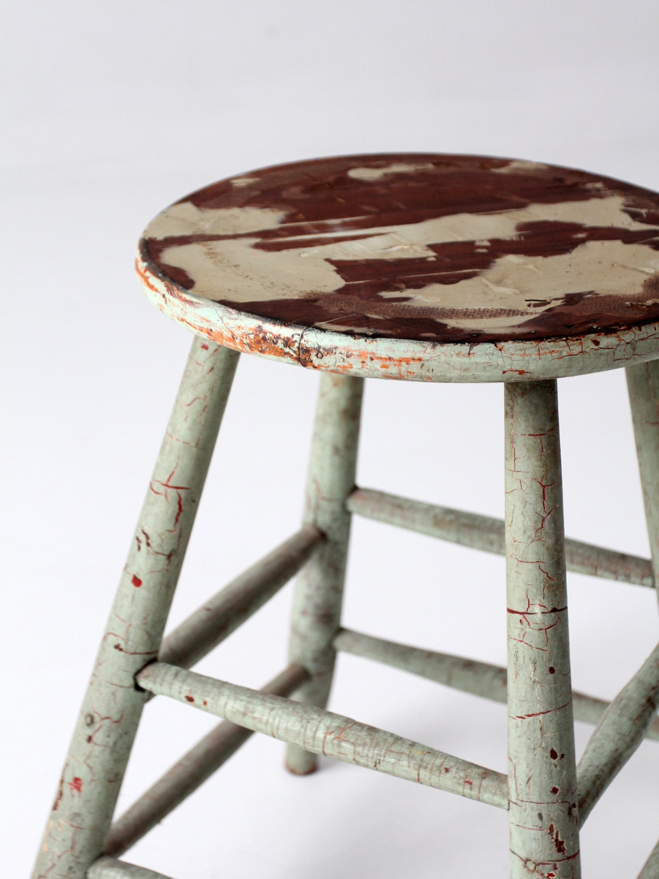 vintage painted wood farmhouse stool
