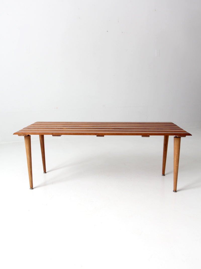 mid century slat wood bench coffee table