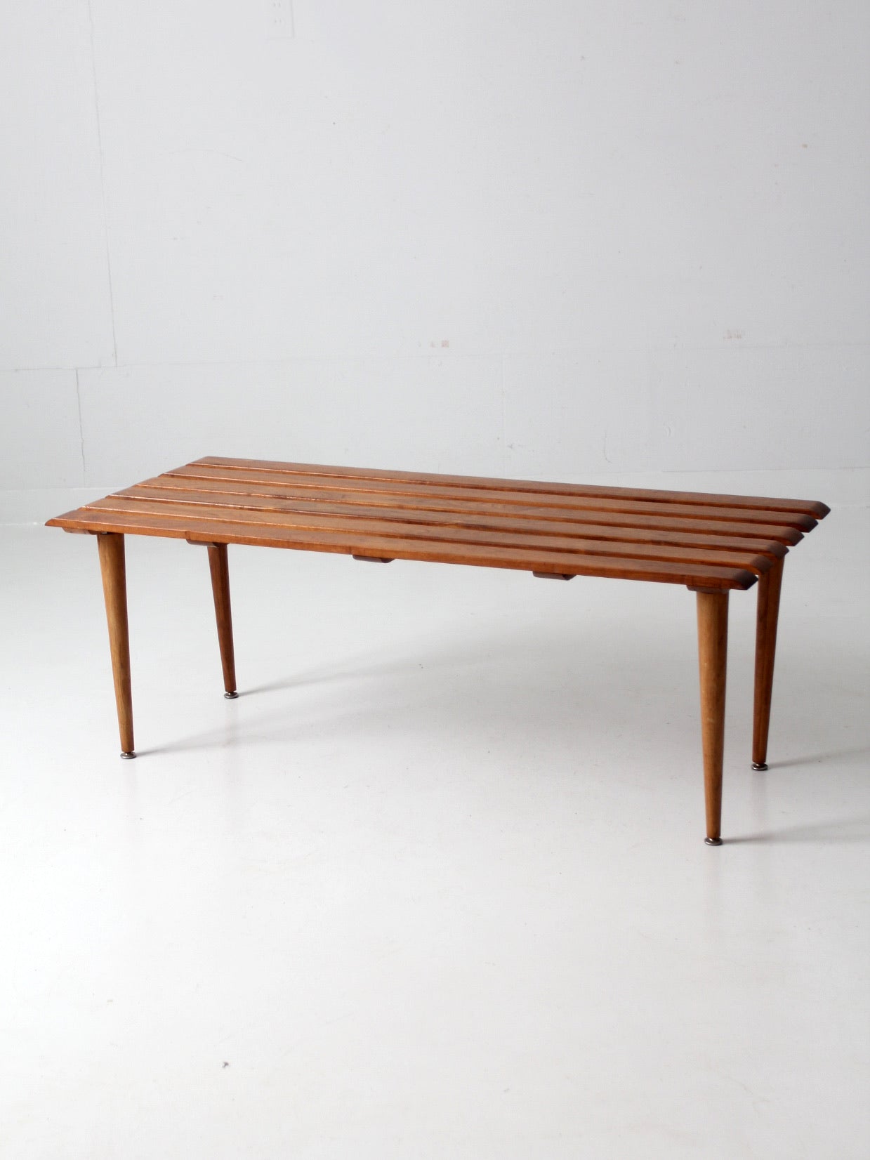 mid century slat wood bench coffee table
