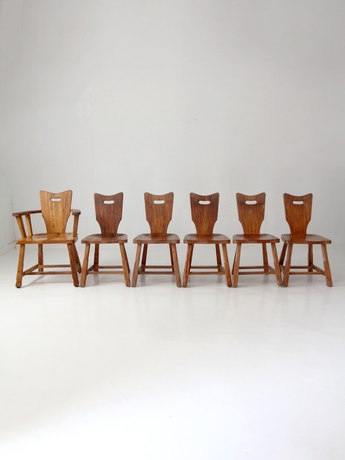 1940s American rustic oak dining chairs | set of six
