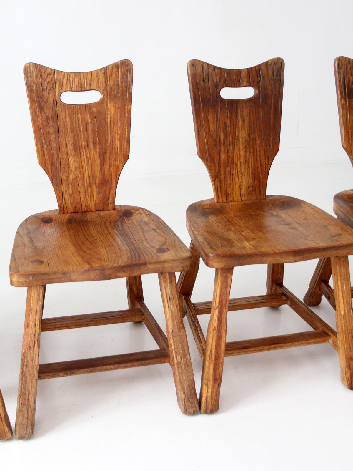 1940s American rustic oak dining chairs | set of six
