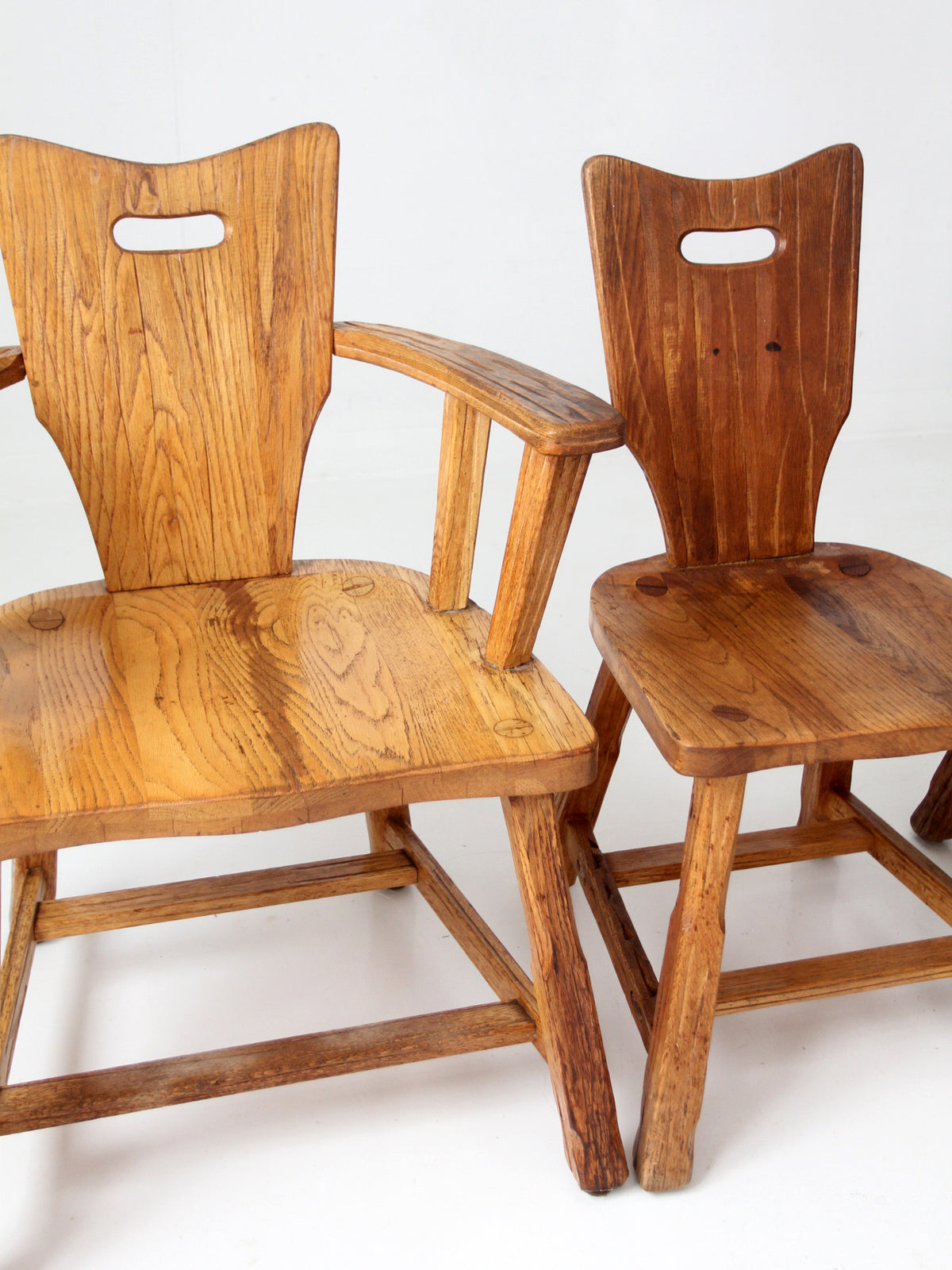 1940s American rustic oak dining chairs | set of six