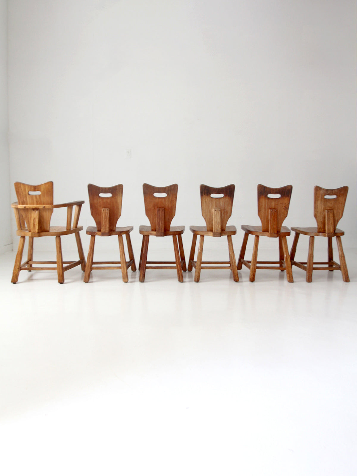 1940s American rustic oak dining chairs | set of six