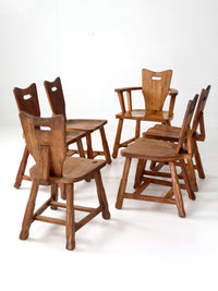 1940s American rustic oak dining chairs | set of six