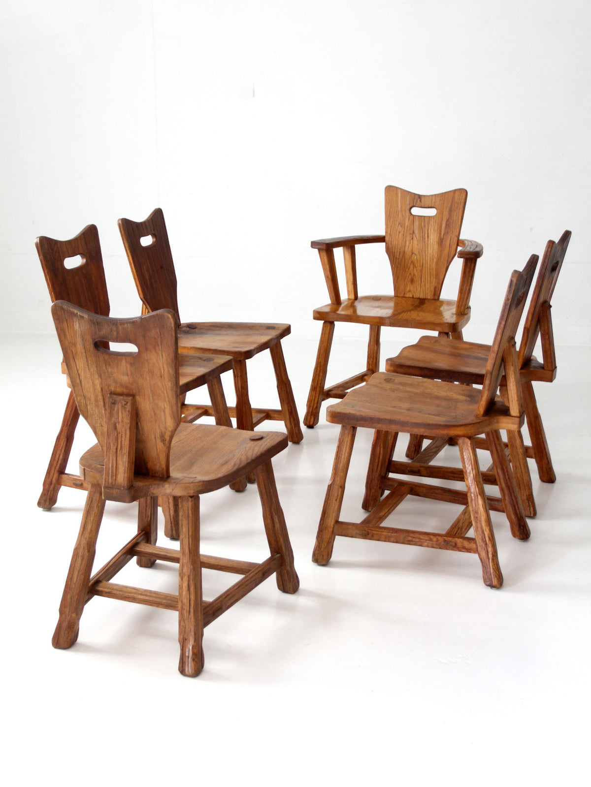 1940s American rustic oak dining chairs | set of six