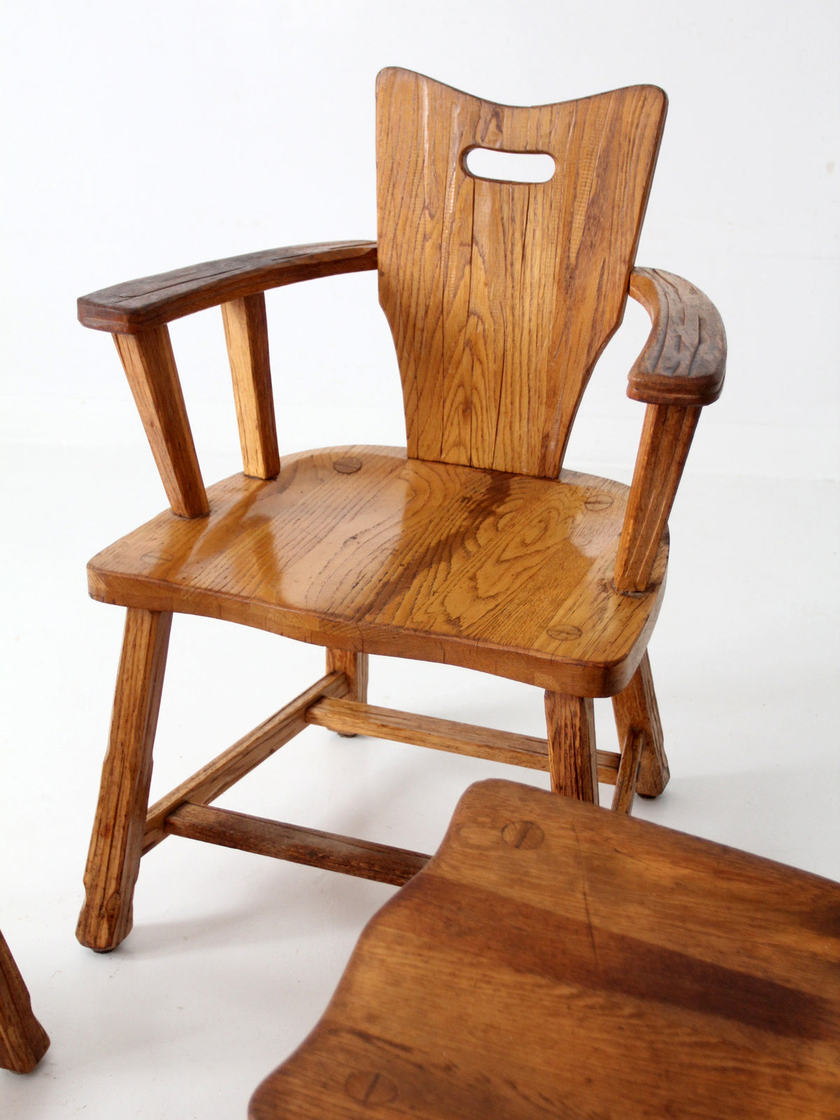 1940s American rustic oak dining chairs | set of six