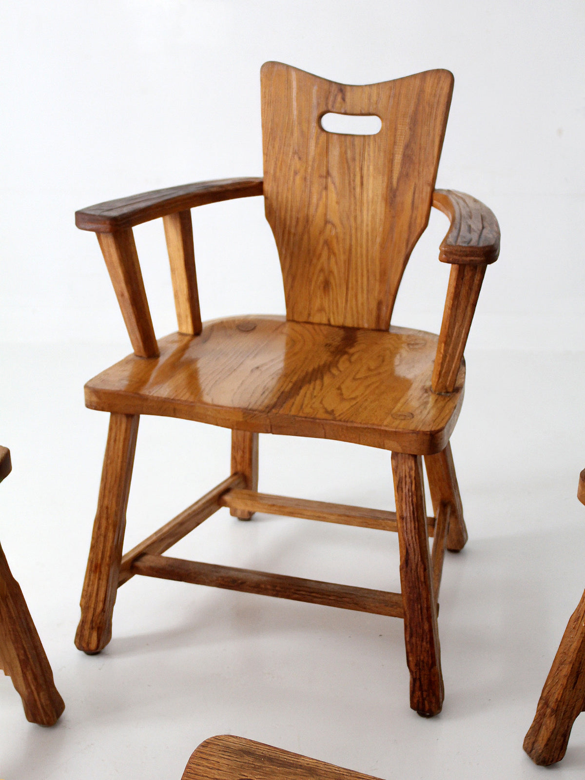 1940s American rustic oak dining chairs | set of six