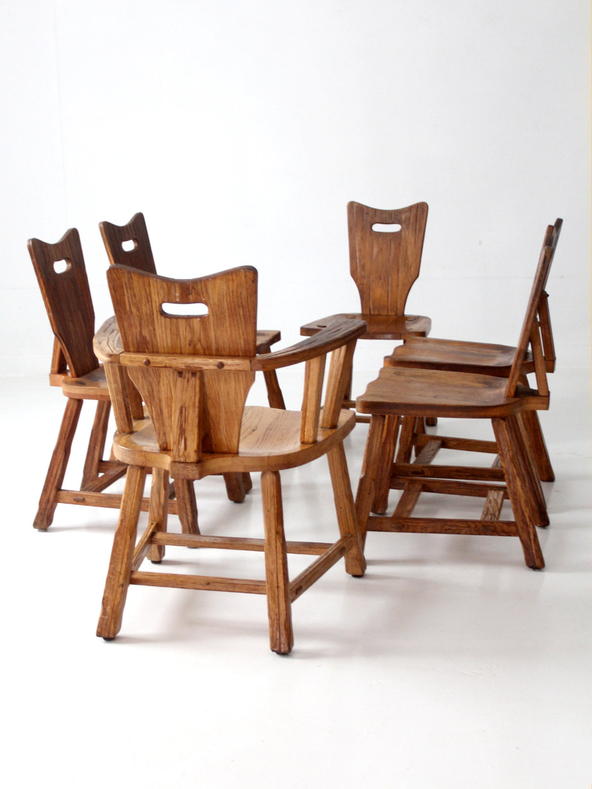 1940s American rustic oak dining chairs | set of six