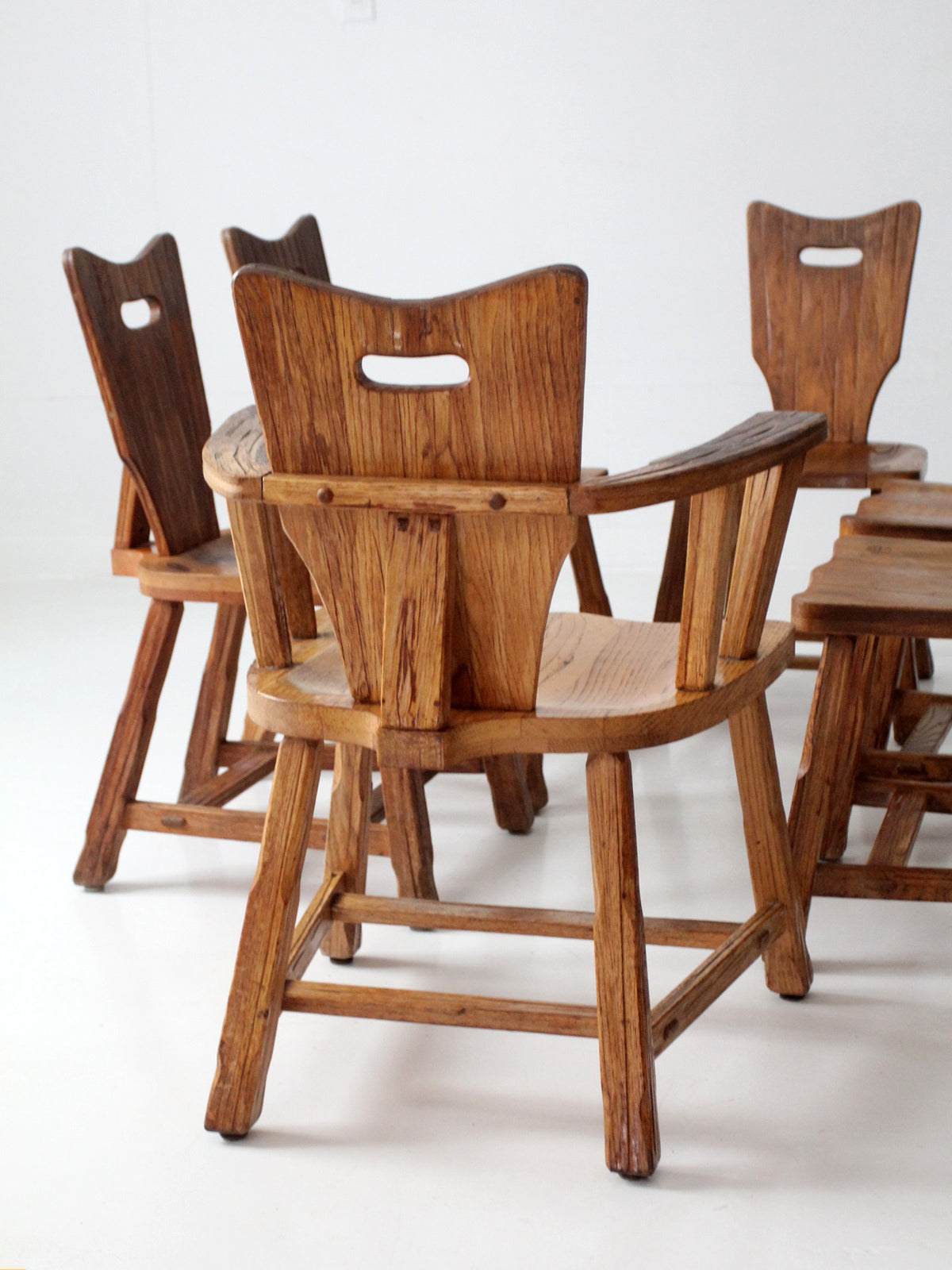 1940s American rustic oak dining chairs | set of six