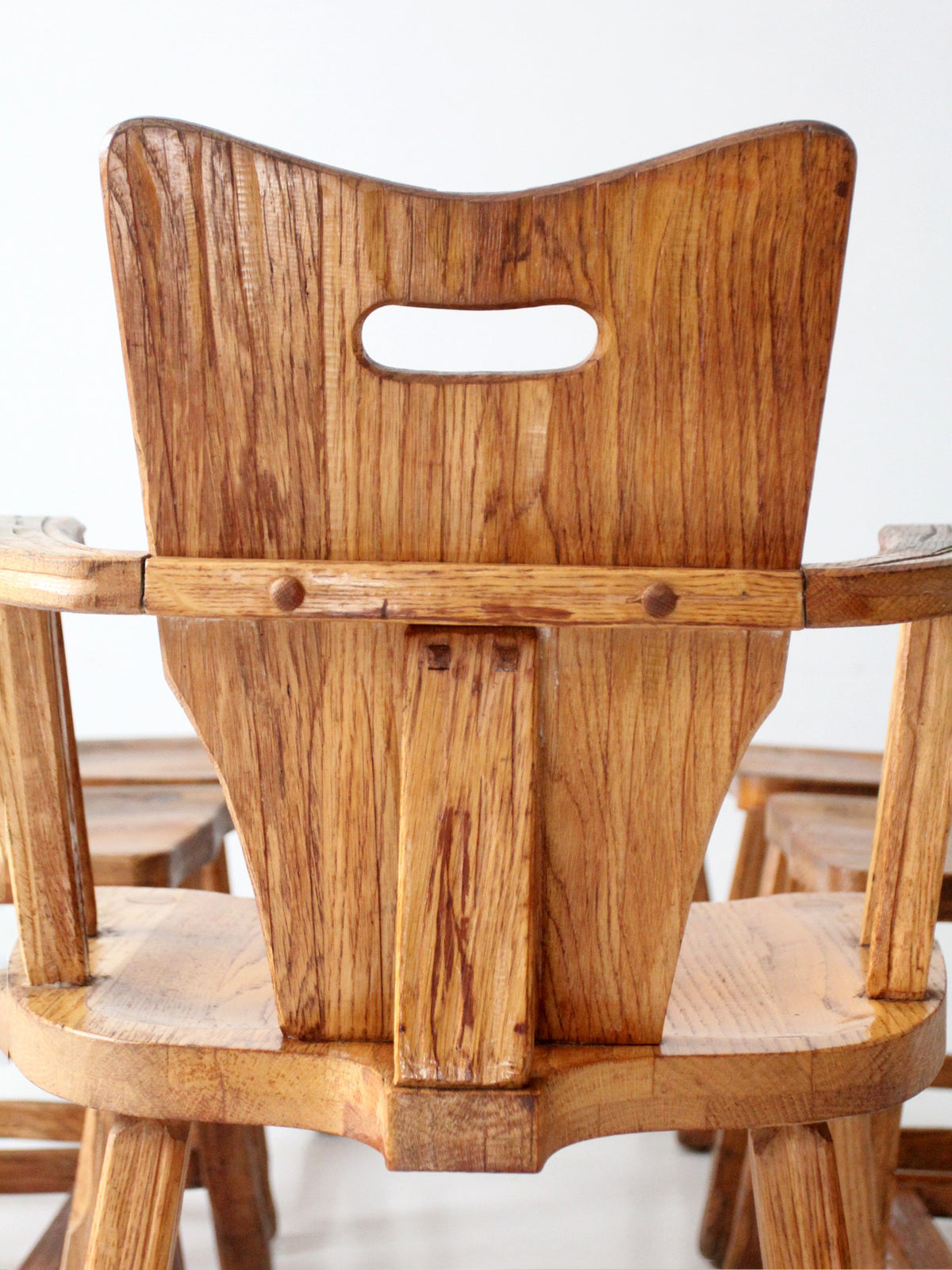 1940s American rustic oak dining chairs | set of six