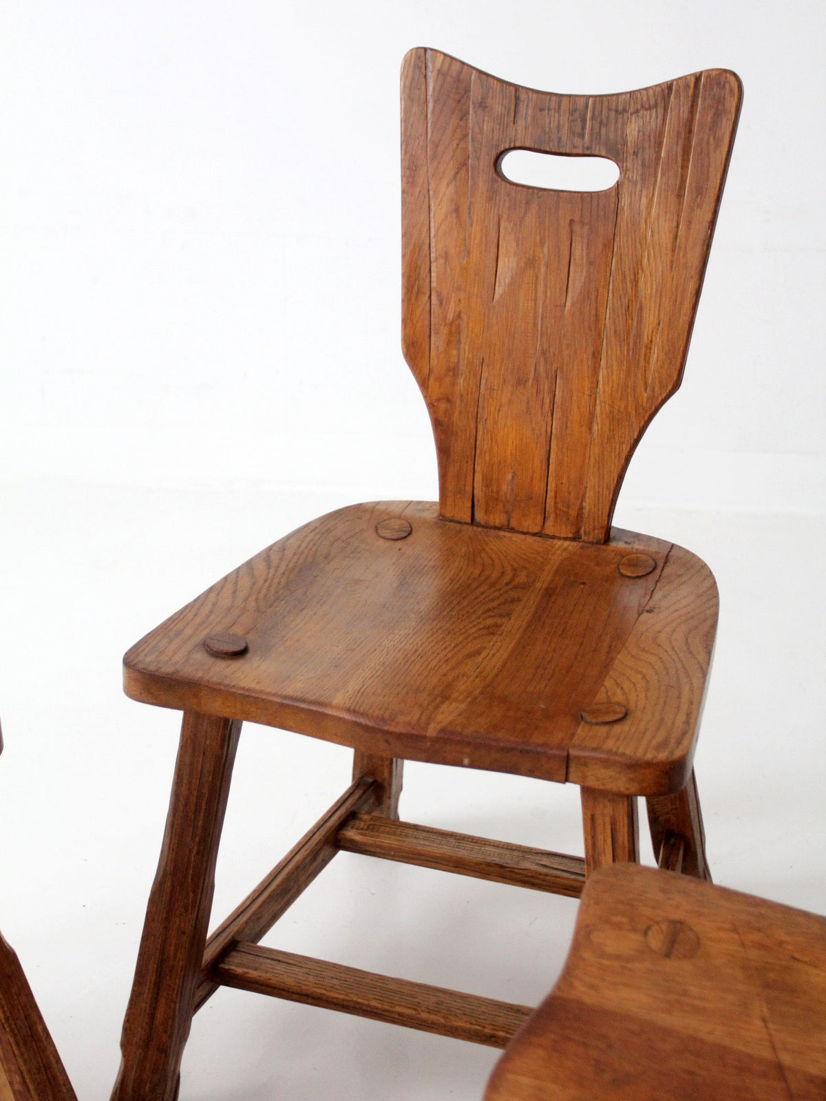 1940s American rustic oak dining chairs | set of six