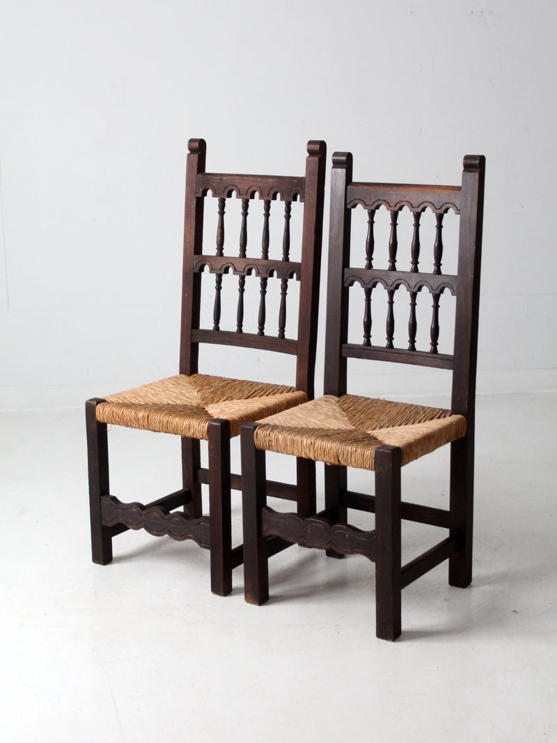 antique rush seat chairs pair