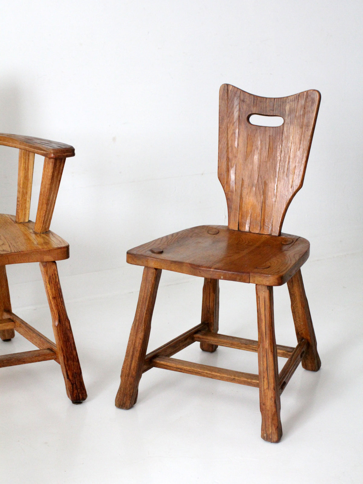 1940s American rustic oak dining chairs | set of six