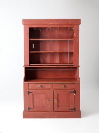antique primitive red step-back cupboard cabinet