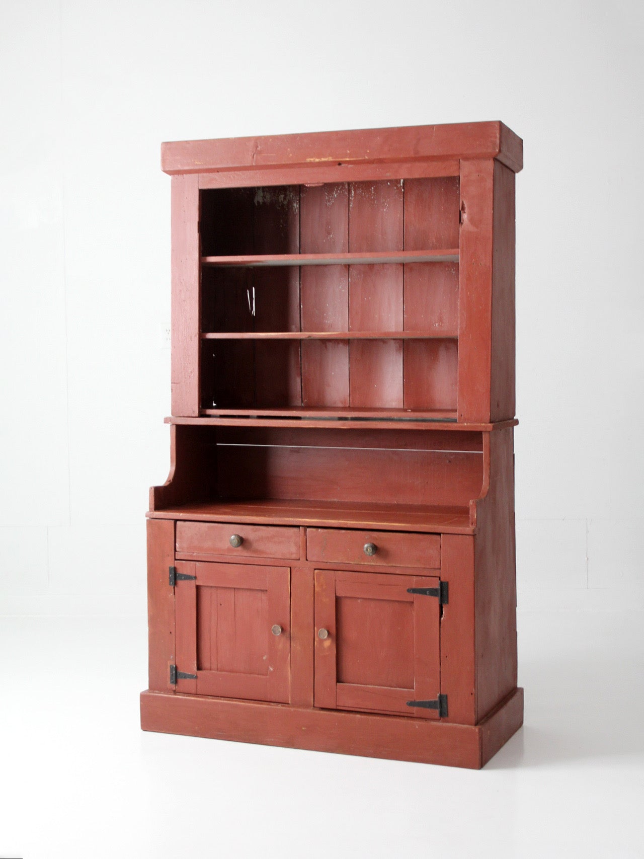 antique primitive red step-back cupboard cabinet