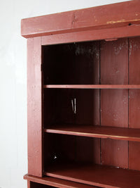 antique primitive red step-back cupboard cabinet