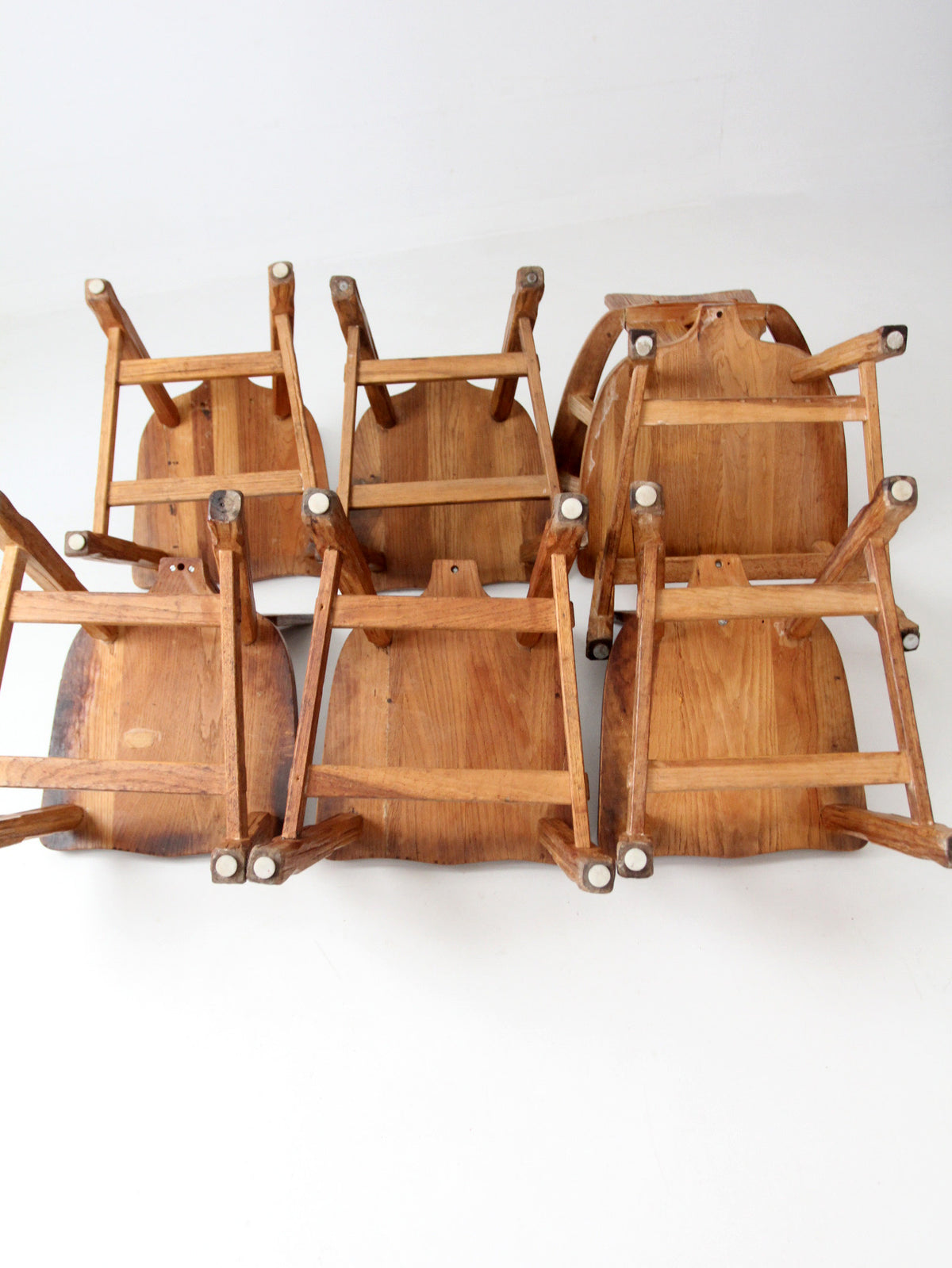 1940s American rustic oak dining chairs | set of six