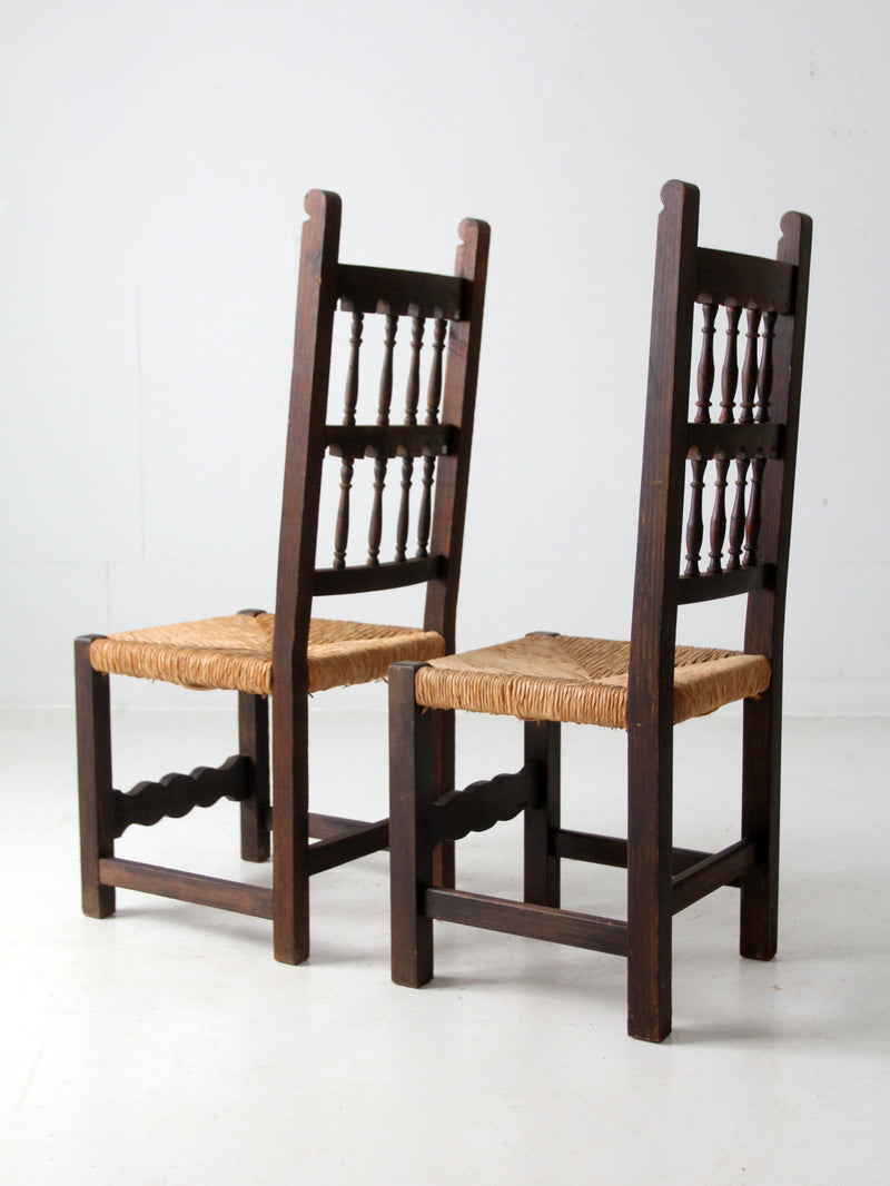 antique rush seat chairs pair