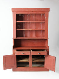 antique primitive red step-back cupboard cabinet
