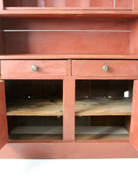 antique primitive red step-back cupboard cabinet
