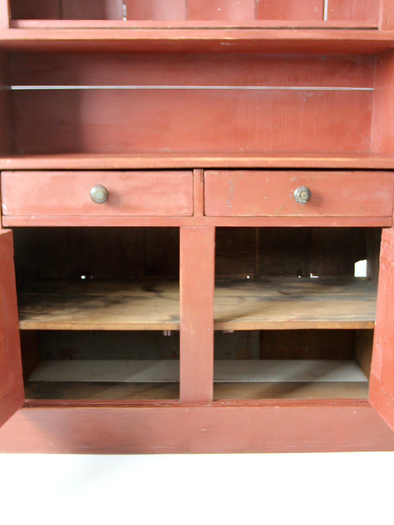 antique primitive red step-back cupboard cabinet