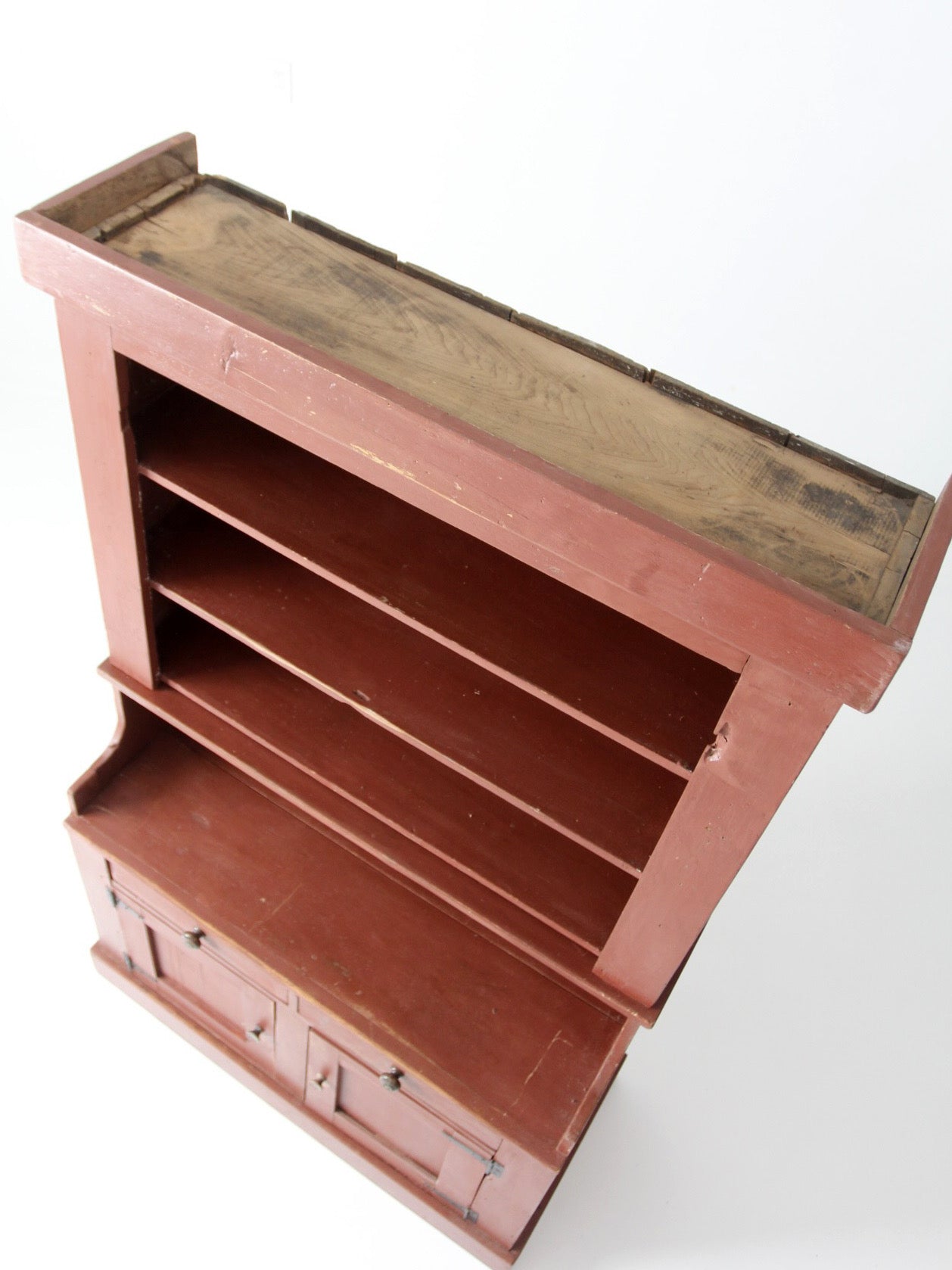 antique primitive red step-back cupboard cabinet