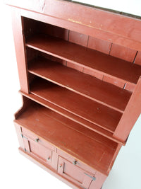 antique primitive red step-back cupboard cabinet